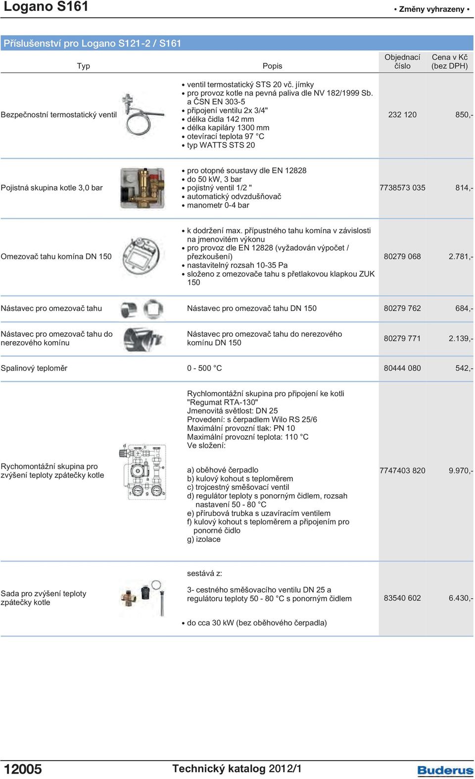 a ČSN EN 303-5 připojení ventilu 2x 3/4" délka čidla 142 mm délka kapiláry 1300 mm otevírací teplota 97 C typ WATTS STS 20 232 120 850,- Pojistná skupina kotle 3,0 bar pro otopné soustavy dle EN