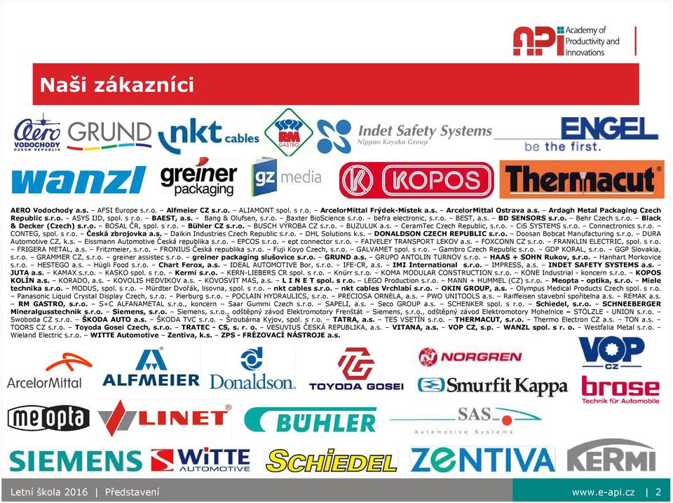 r.o. BUSCH VÝROBA CZ s.r.o. BUZULUK a.s. CeramTec Czech Republic, s.r.o. CiS SYSTEMS s.r.o. Connectronics s.r.o. CONTEG, spol. s r.o. Česká zbrojovka a.s. Daikin Industries Czech Republic s.r.o. DHL Solutions k.