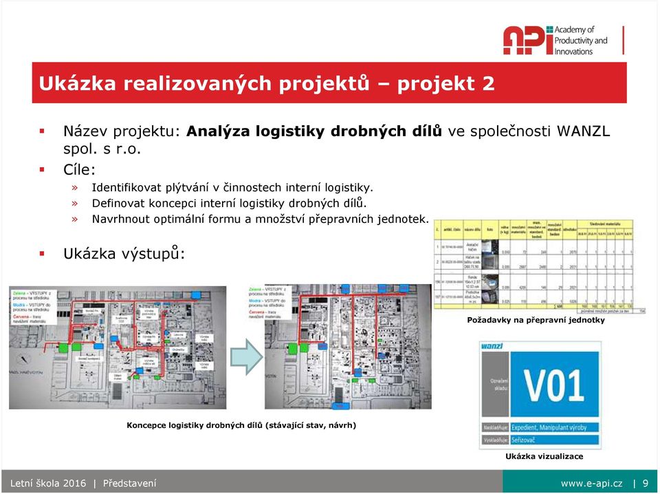 » Definovat koncepci interní logistiky drobných dílů.» Navrhnout optimální formu a množství přepravních jednotek.