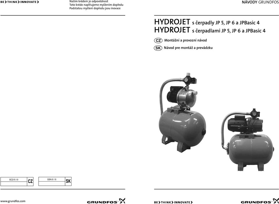 JPBasic 4 HYDROJET s čerpadlami JP 5, JP 6 a JPBasic 4 CZ SK Montážní a