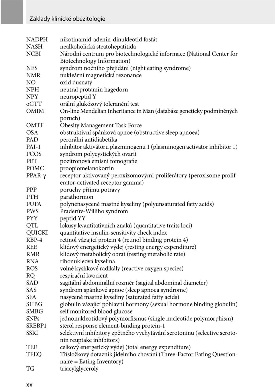 test OMIM On-line Mendelian Inheritance in Man (databáze geneticky podmíněných poruch) OMTF Obesity Management Task Force OSA obstruktivní spánková apnoe (obstructive sleep apnoea) PAD perorální