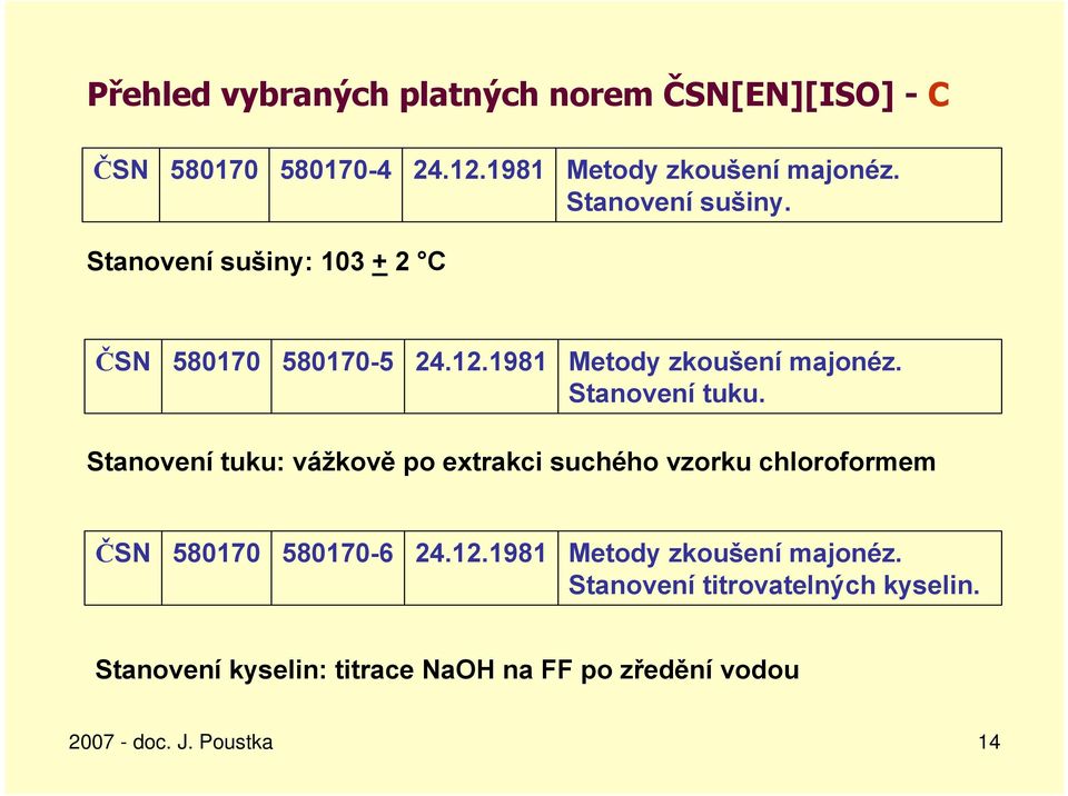 Stanovení tuku: vážkově po extrakci suchého vzorku chloroformem -6 Metody zkoušení majonéz.