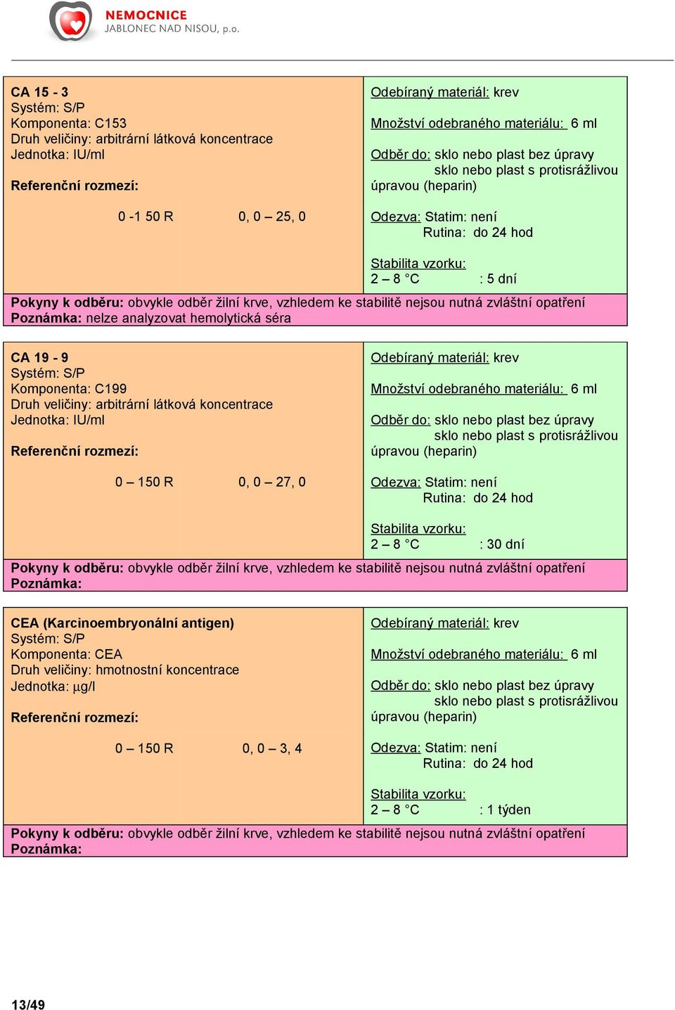 arbitrární látková koncentrace Jednotka: IU/ml 0 150 R 0, 0 27, 0 Rutina: do 24 hod 2 8 C : 30