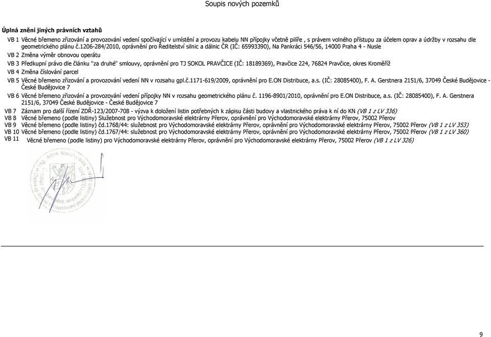 1206-284/2010, oprávnění pro Ředitelství silnic a dálnic ČR (IČ: 65993390), Na Pankráci 546/56, 14000 Praha 4 - Nusle VB 2 Zěna výěr obnovou operátu VB 3 Předkupní právo dle článku "za druhé" slouvy,