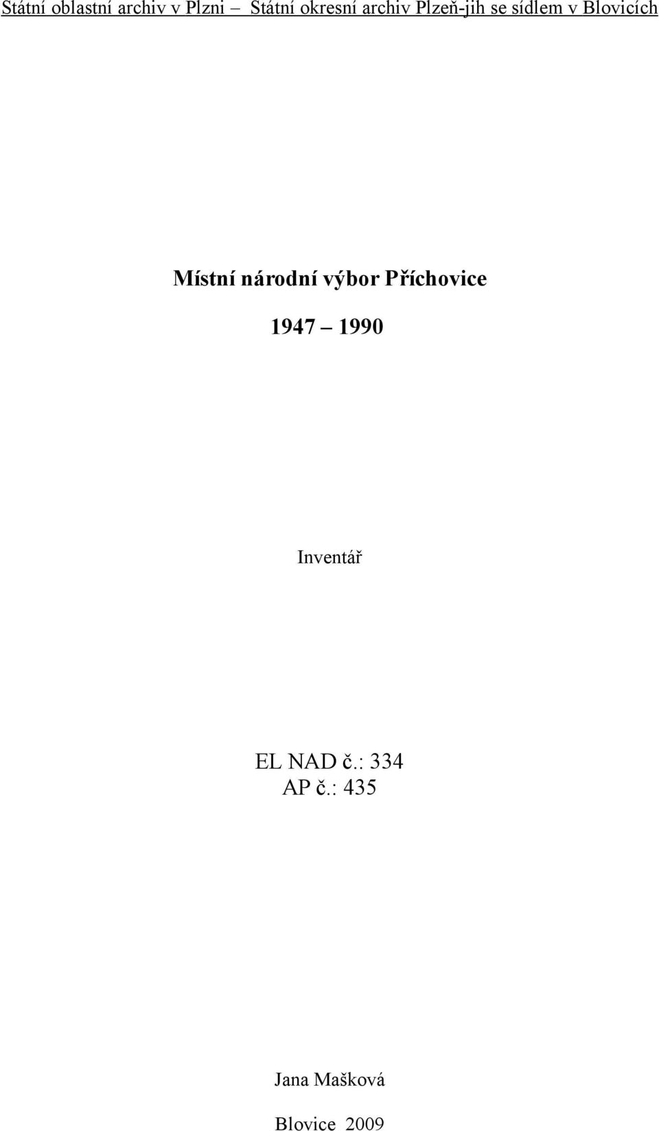 národní výbor Příchovice 1947 1990 Inventář EL