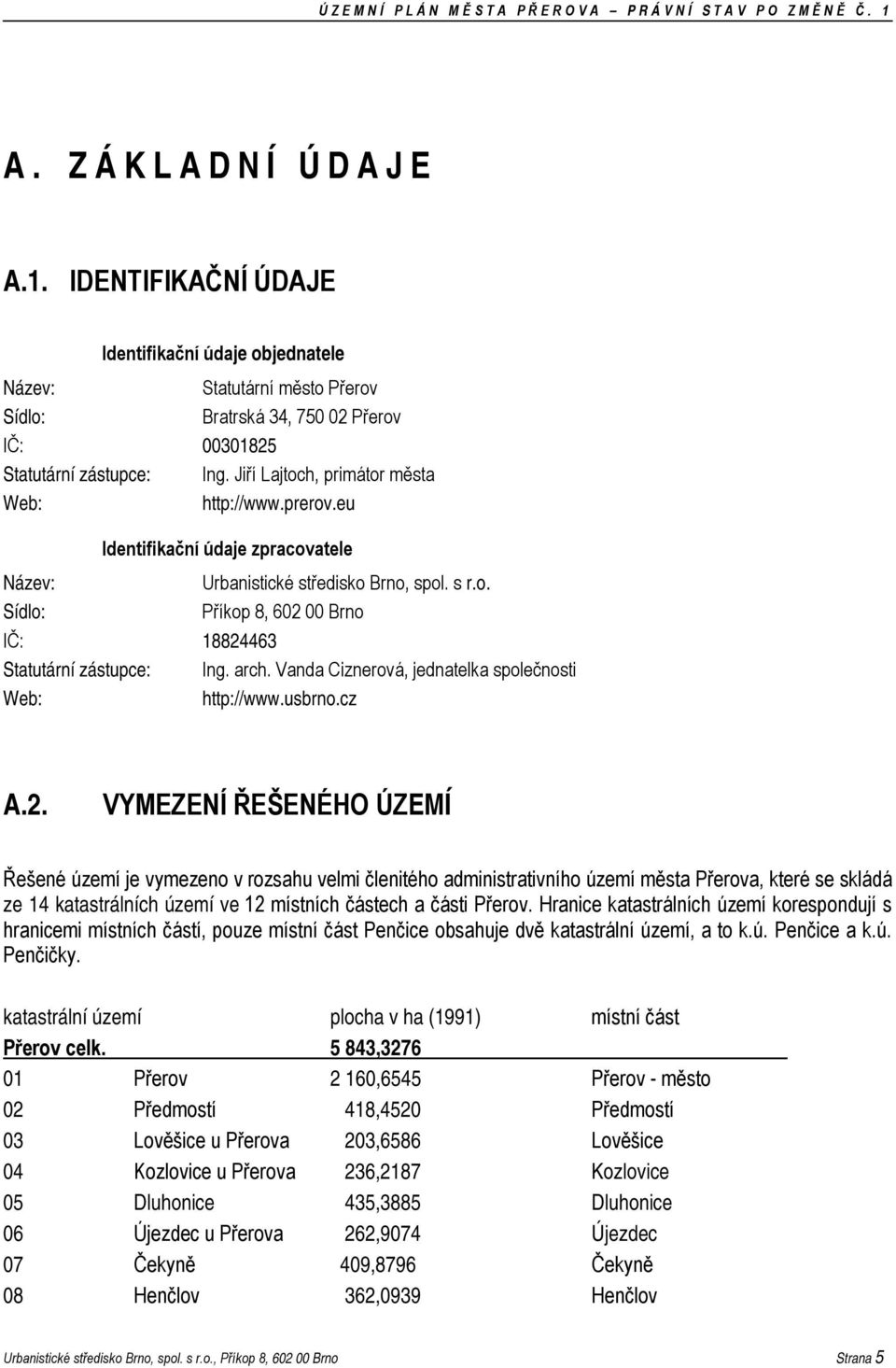arch. Vanda Ciznerová, jednatelka společnosti Web: http://www.usbrno.cz A.2.