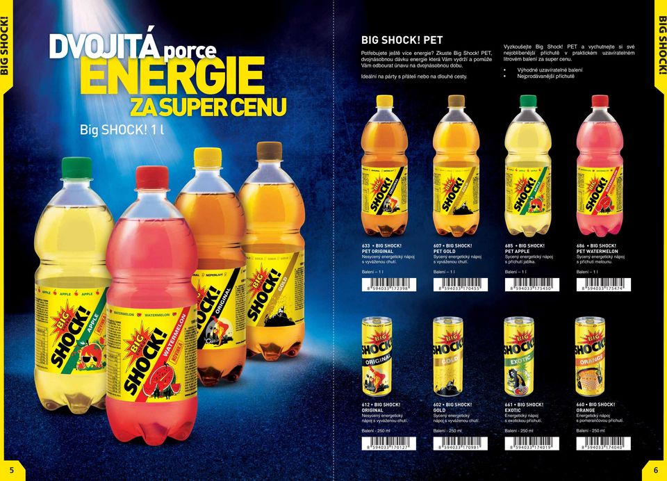 PET a vychutnejte si své nejoblíbenější příchutě v praktickém uzavíratelném litrovém balení za super cenu. Výhodné uzavíratelné balení Nejprodávanější příchutě 33 BIG SHOCK!