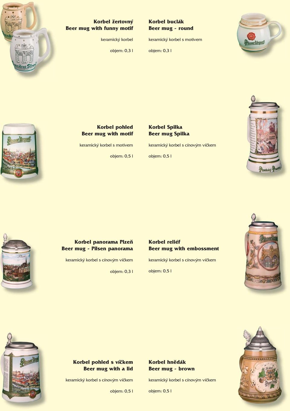 Plzeň Beer mug - Pilsen panorama keramický korbel s cínovým víčkem objem: 0,3 l Korbel reliéf Beer mug with embossment keramický korbel s