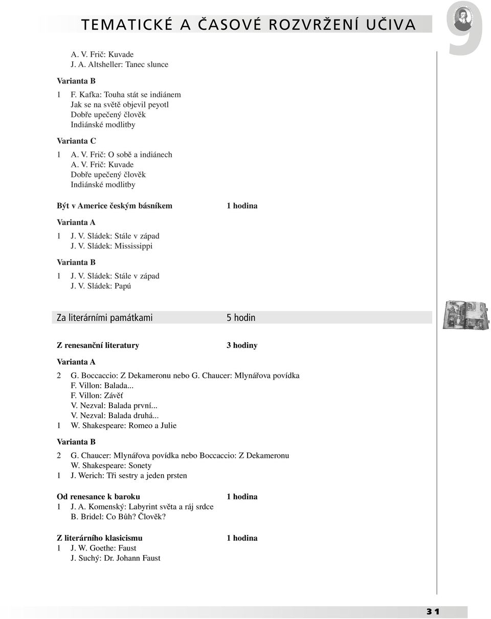V. Sládek: Stále v západ J. V. Sládek: Mississippi 1 J. V. Sládek: Stále v západ J. V. Sládek: Papú Za literárními památkami Z renesanční literatury 2 G. Boccaccio: Z Dekameronu nebo G.