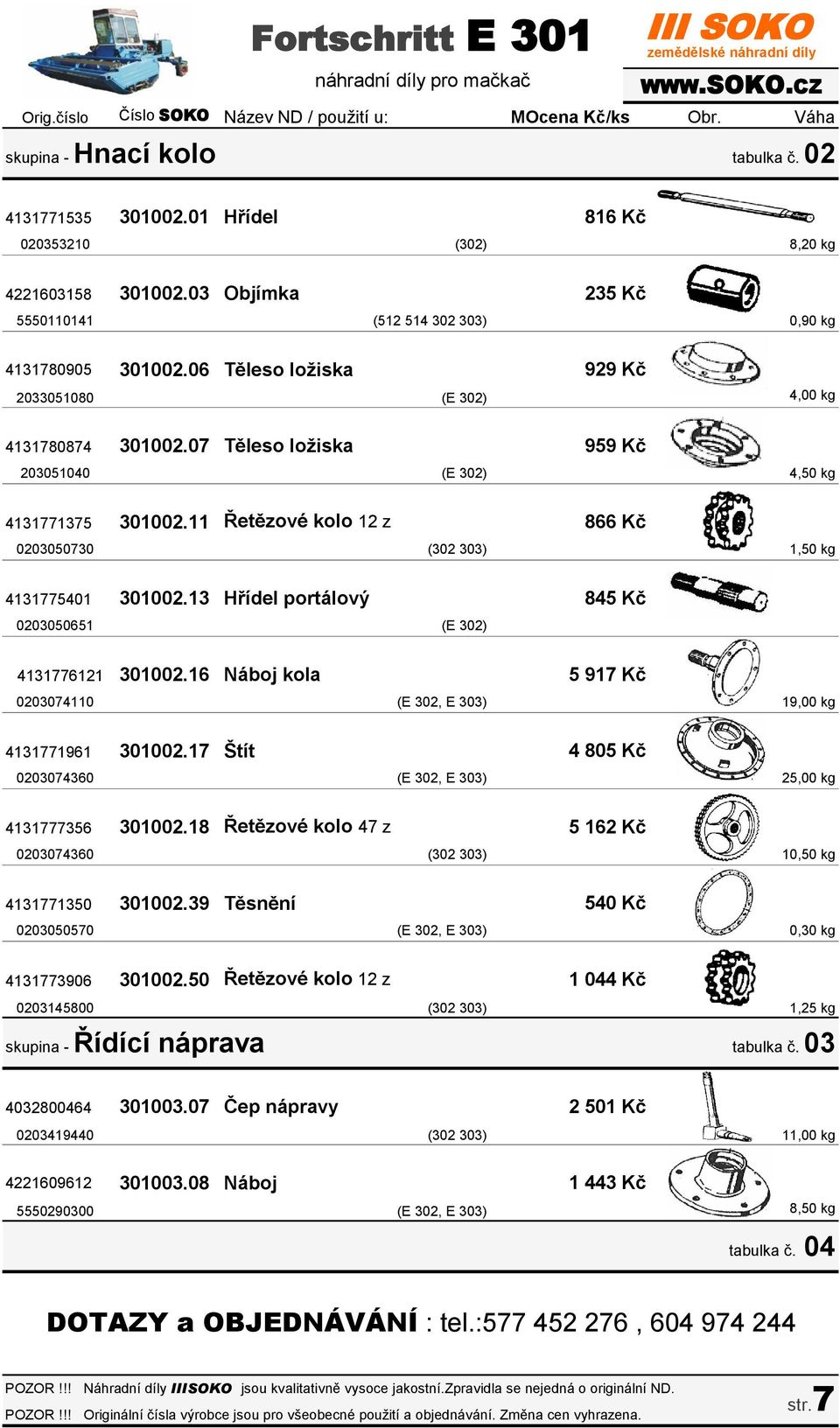 07 Těleso ložiska 959 Kč 203051040 (E 302) 4,50 kg 4131771375 301002.11 Řetězové kolo 12 z 866 Kč 0203050730 (302 303) 1,50 kg 4131775401 301002.