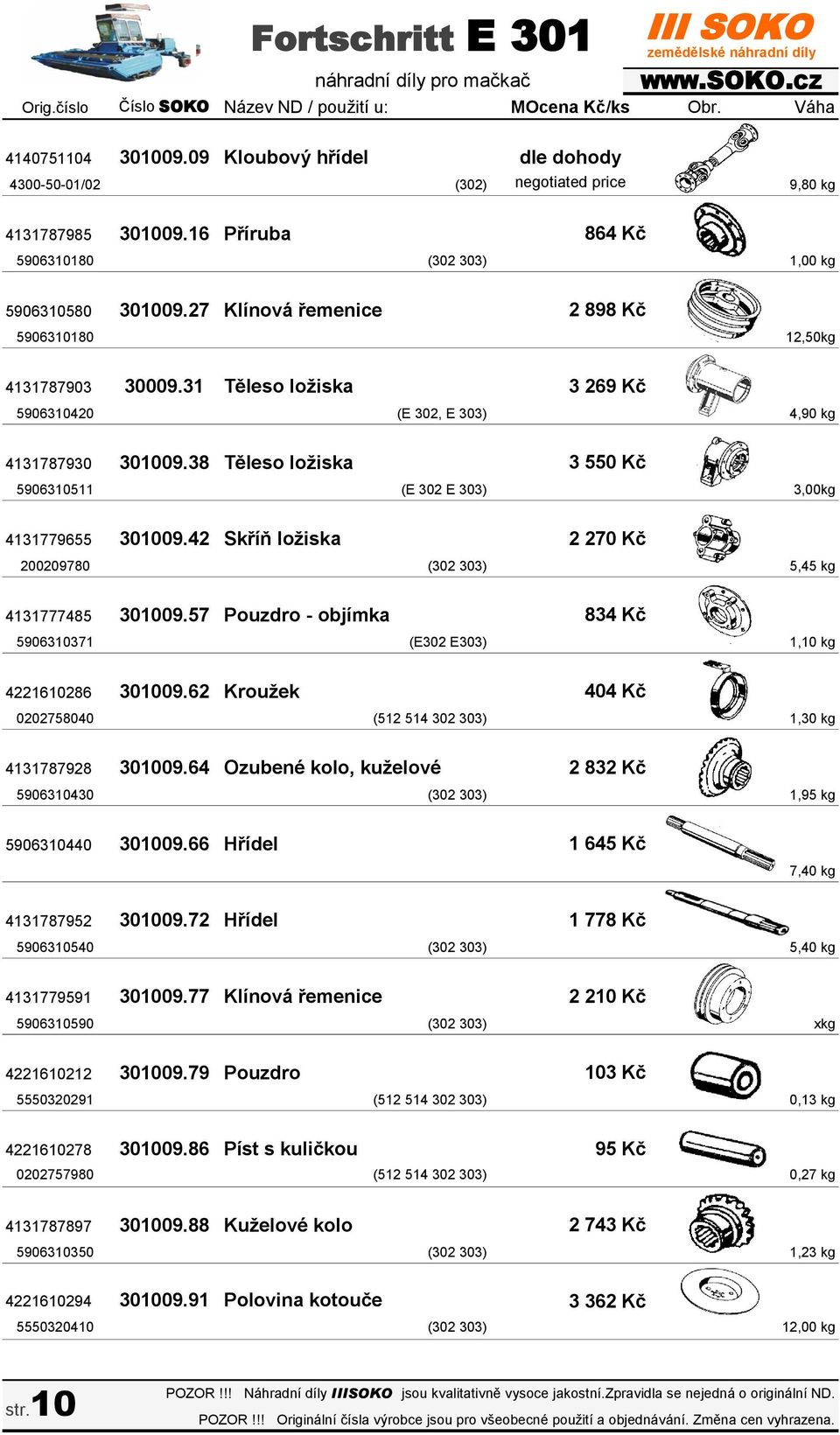 31 Těleso ložiska 3 269 Kč 5906310420 (E 302, E 303) 4,90 kg 4131787930 301009.38 Těleso ložiska 3 550 Kč 5906310511 (E 302 E 303) 3,00kg 4131779655 301009.