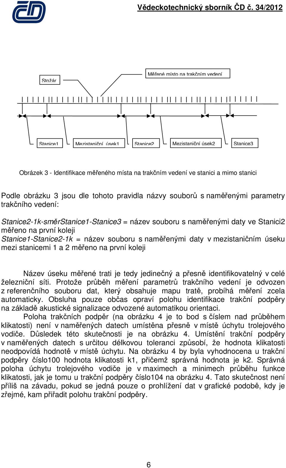 Stanice1-Stanice2-1k = název souboru s naměřenými daty v mezistaničním úseku mezi stanicemi 1 a 2 měřeno na první koleji Název úseku měřené trati je tedy jedinečný a přesně identifikovatelný v celé