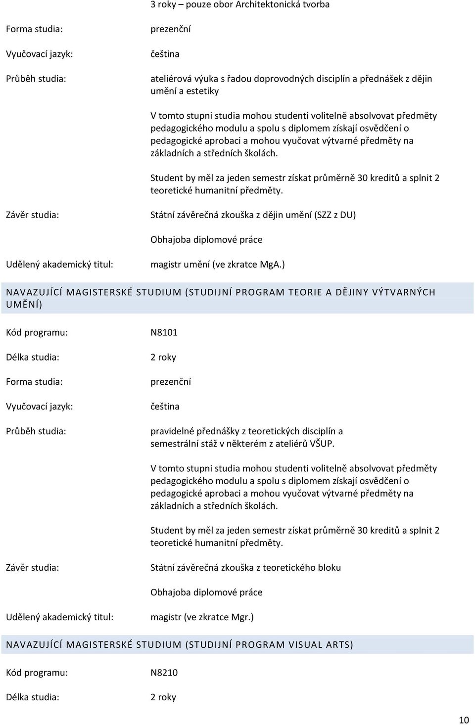 středních školách. Student by měl za jeden semestr získat průměrně 30 kreditů a splnit 2 teoretické humanitní předměty.