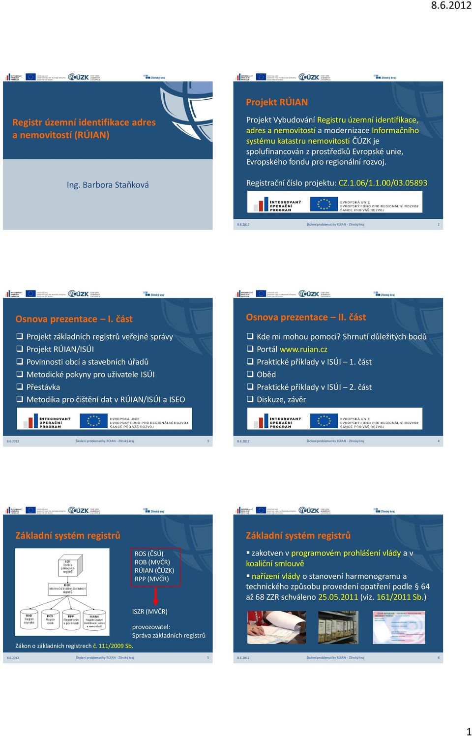 Evropského fondu pro regionální rozvoj. Registrační číslo projektu: CZ.1.06/1.1.00/03.05893 2 Osnova prezentace I.