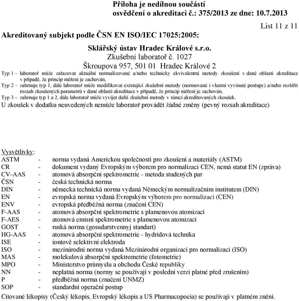 je zachován, Typ 3 zahrnuje typ 1 a 2, dále laboratoř může vyvíjet další zkušební metody v rámci akreditovaných zkoušek.