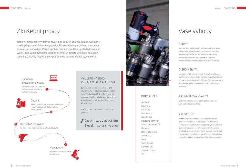 Pokud výrobek nebude v souladu s požadavky na jeho využití, rádi vám navrhneme vhodné alternativy tohoto výrobku v souladu s vašimi požadavky. Nepotřebné výrobky u vás bezplatně opět vyzvedneme.