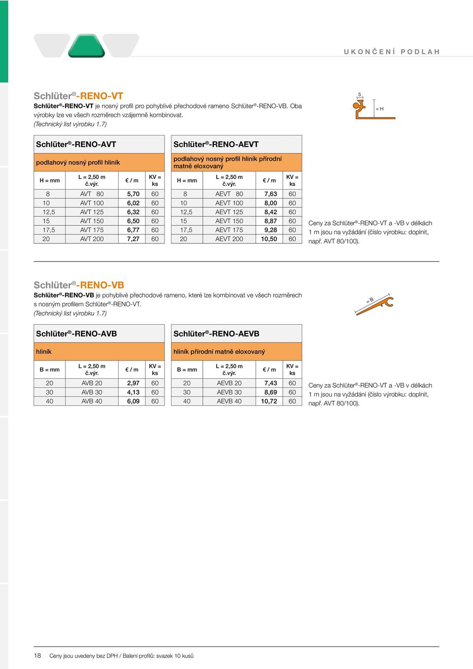 7) Schlüter -RENO-AVT podlahový nosný profil hliník 8 AVT 80 5,70 60 10 AVT 100 6,02 60 12,5 AVT 125 6,32 60 15 AVT 150 6,50 60 17,5 AVT 175 6,77 60 20 AVT 200 7,27 60 Schlüter -RENO-AEVT podlahový