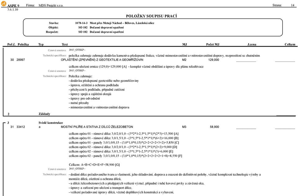 Strana: 14 Náchod Běloves, Lázeňská ulice Technická specifikace: položka zahrnuje zahrnuje dodávku kameniva předepsané frakce, včetně mimostaveništní a vnitrostaveništní dopravy, rozprostření se