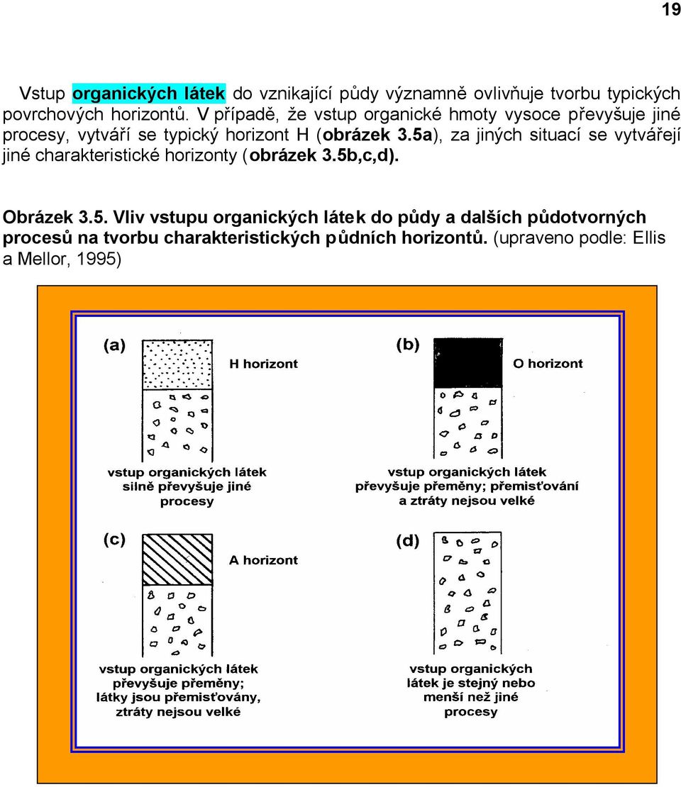 5a), za jiných situací se vytvářejí jiné charakteristické horizonty (obrázek 3.5b,c,d). Obrázek 3.5. Vliv vstupu