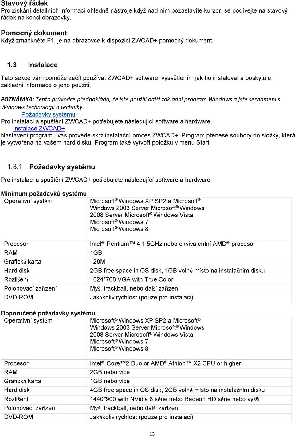 3 Instalace Tato sekce vám pomůže začít používat ZWCAD+ software, vysvětlením jak ho instalovat a poskytuje základní informace o jeho použití.