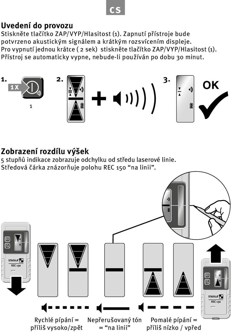 Pro vypnutí jednou krátce ( 2 sek) stiskněte tlačítko ZAP/VYP/Hlasitost (1).