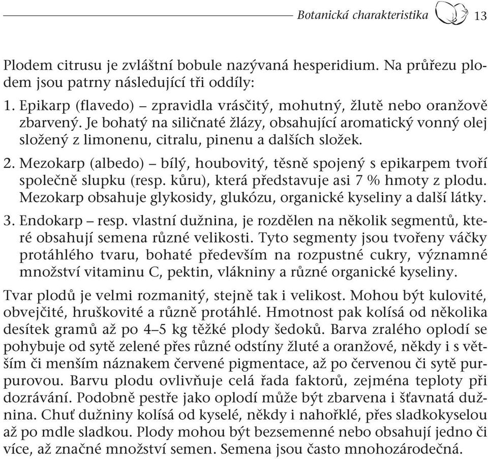 Mezokarp (albedo) bílý, houbovitý, těsně spojený s epikarpem tvoří společně slupku (resp. kůru), která představuje asi 7 % hmoty z plodu.