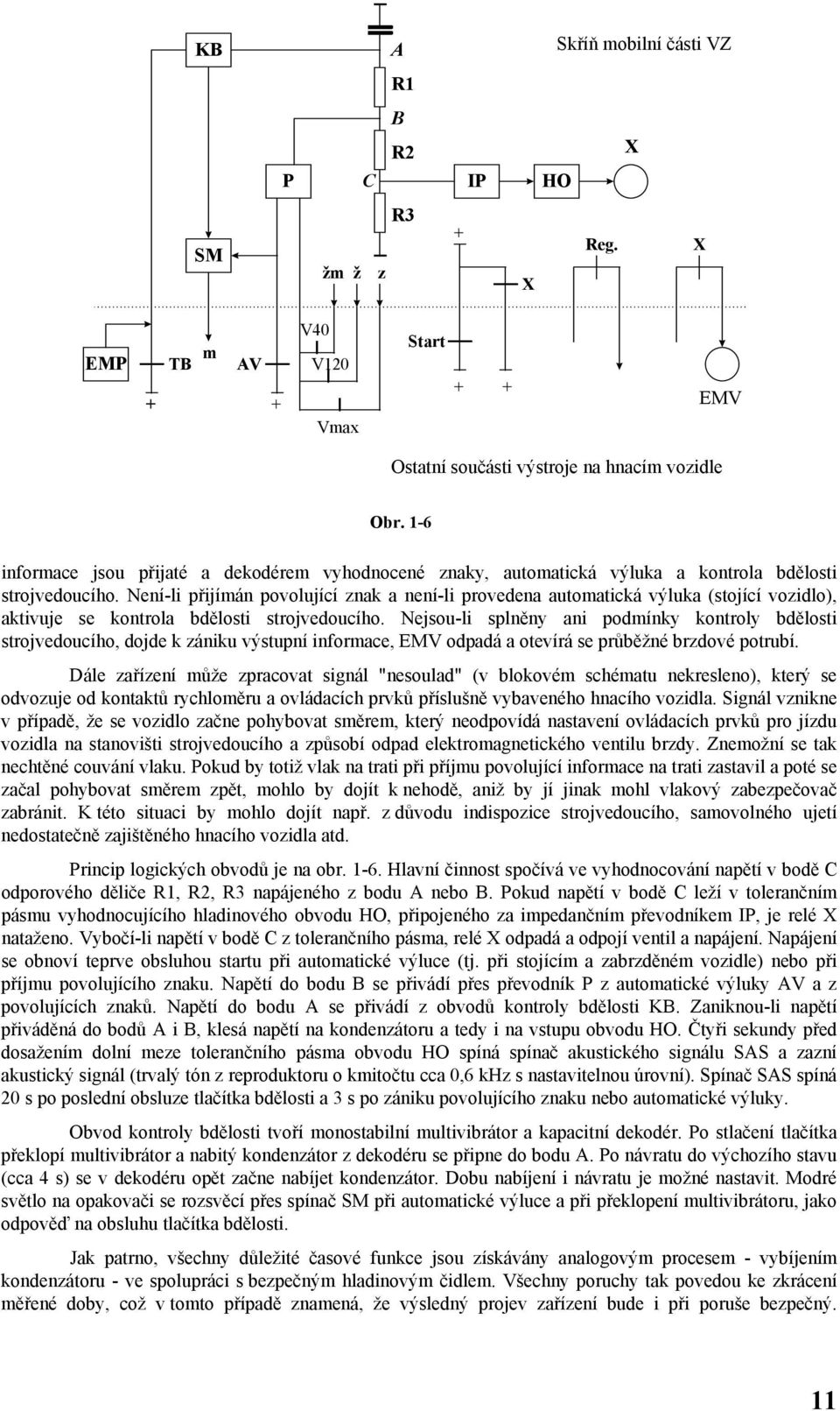 Není-li přijímán povolující znak a není-li provedena automatická výluka (stojící vozidlo), aktivuje se kontrola bdělosti strojvedoucího.