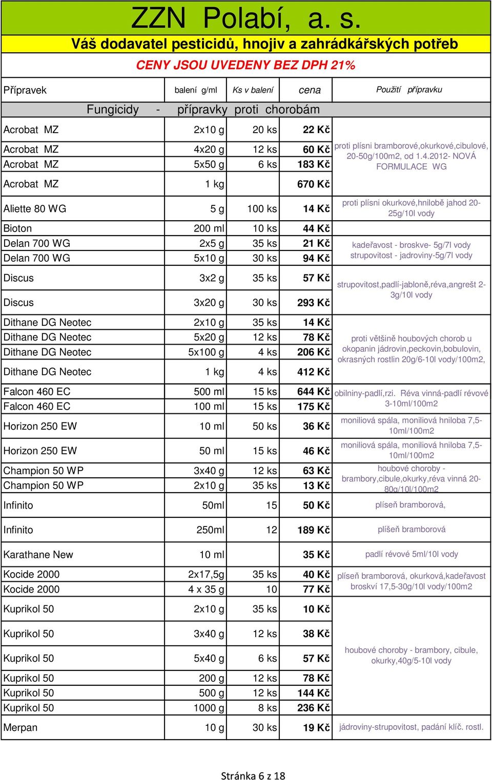 Dithane DG Neotec 5x100 g 4 ks 206 Kč Dithane DG Neotec 1 kg 4 ks 412 Kč Falcon 460 EC 500 ml 15 ks 644 Kč Falcon 460 EC 100 ml 15 ks 175 Kč Horizon 250 EW 10 ml 50 ks 36 Kč Horizon 250 EW 50 ml 15