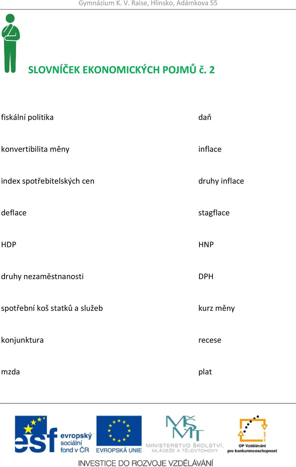 spotřebitelských cen druhy inflace deflace stagflace HDP HNP