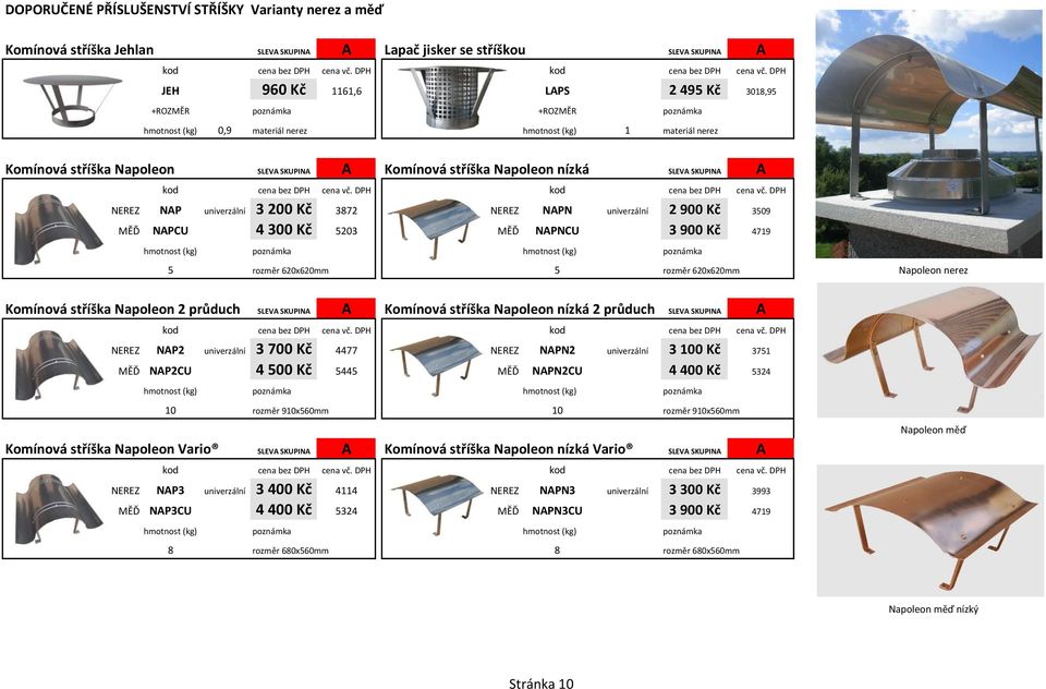 NAPCU 4 300 Kč 5203 MĚĎ NAPNCU 3 900 Kč 4719 5 rozměr 620x620mm 5 rozměr 620x620mm Napoleon nerez Komínová stříška Napoleon 2 průduch SLEVA SKUPINA A Komínová stříška Napoleon nízká 2 průduch SLEVA