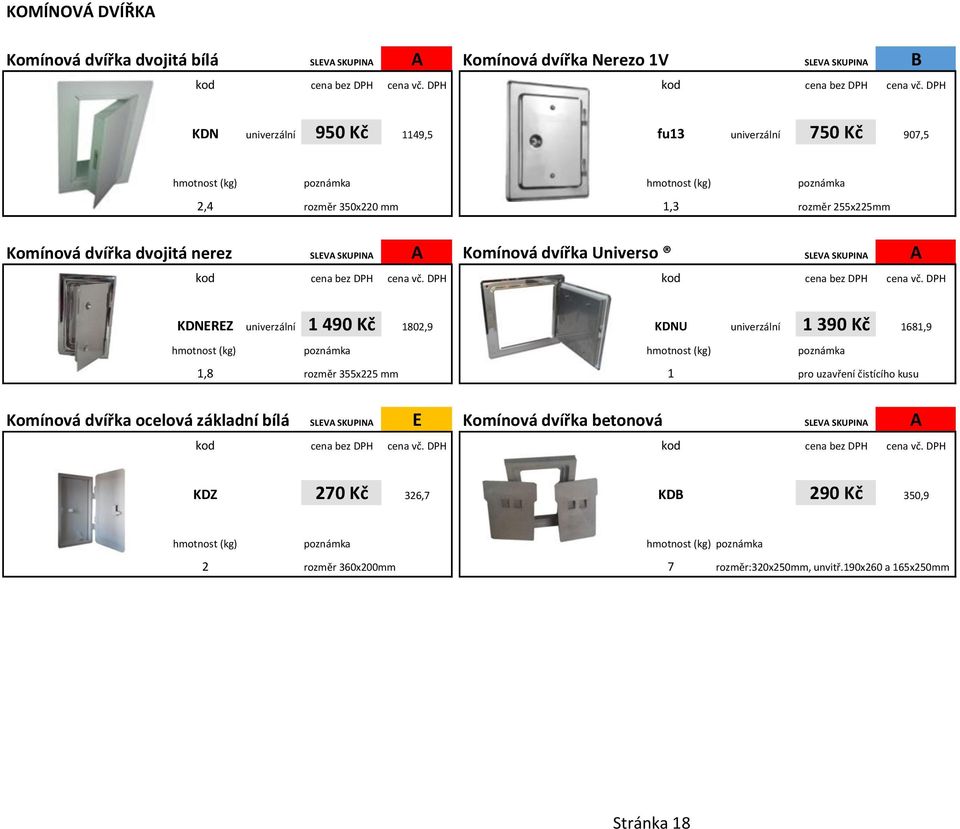 univerzální 1 490 Kč 1802,9 KDNU univerzální 1 390 Kč 1681,9 1,8 rozměr 355x225 mm 1 pro uzavření čistícího kusu Komínová dvířka ocelová základní bílá