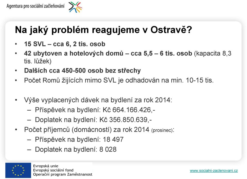 10-15 tis. Výše vyplacených dávek na bydlení za rok 2014: Příspěvek na bydlení: Kč 664.166.