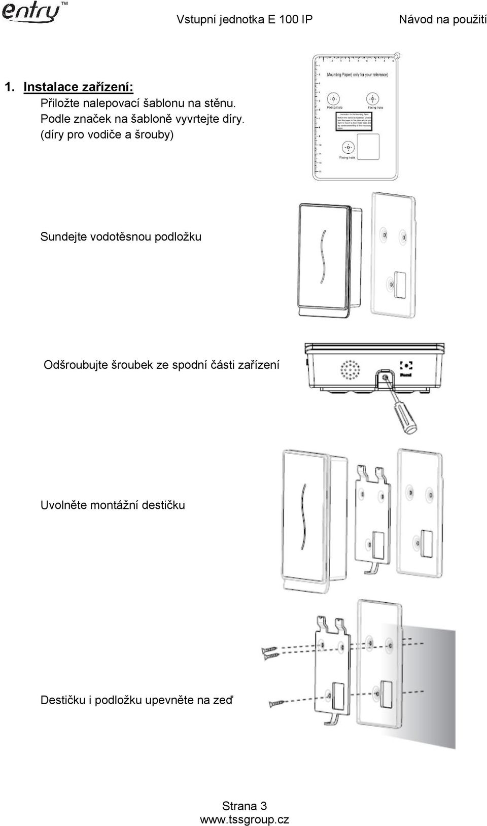 (díry pro vodiče a šrouby) Sundejte vodotěsnou podložku Odšroubujte