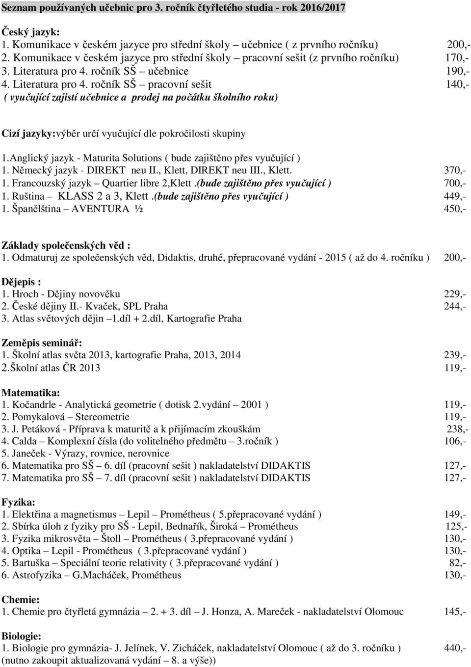 ročník SŠ učebnice 190,- 4. Literatura pro 4.