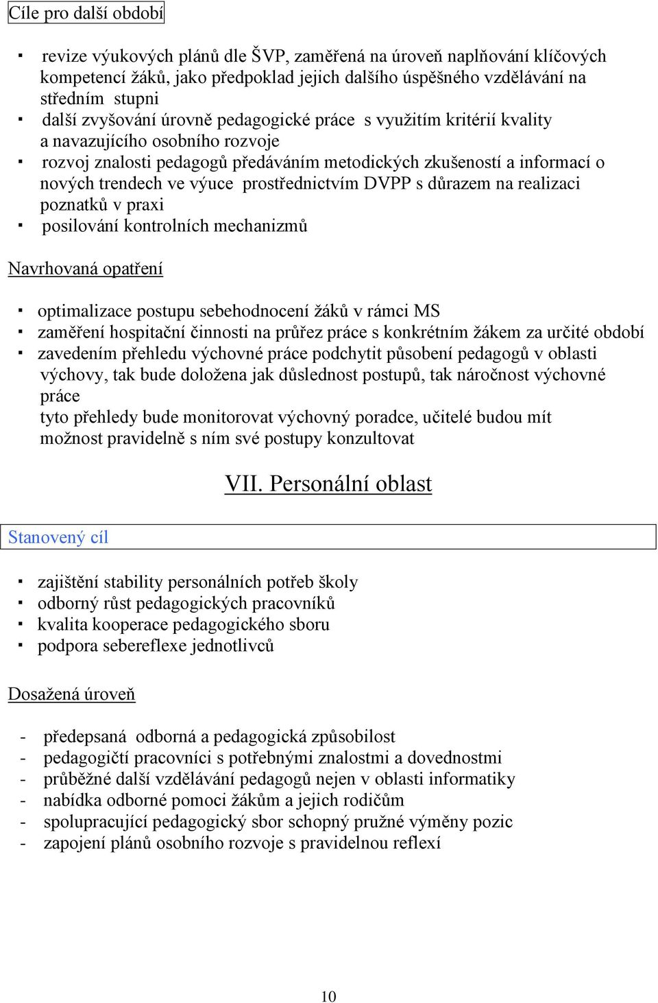 DVPP s důrazem na realizaci poznatků v praxi posilování kontrolních mechanizmů Navrhovaná opatření optimalizace postupu sebehodnocení žáků v rámci MS zaměření hospitační činnosti na průřez práce s