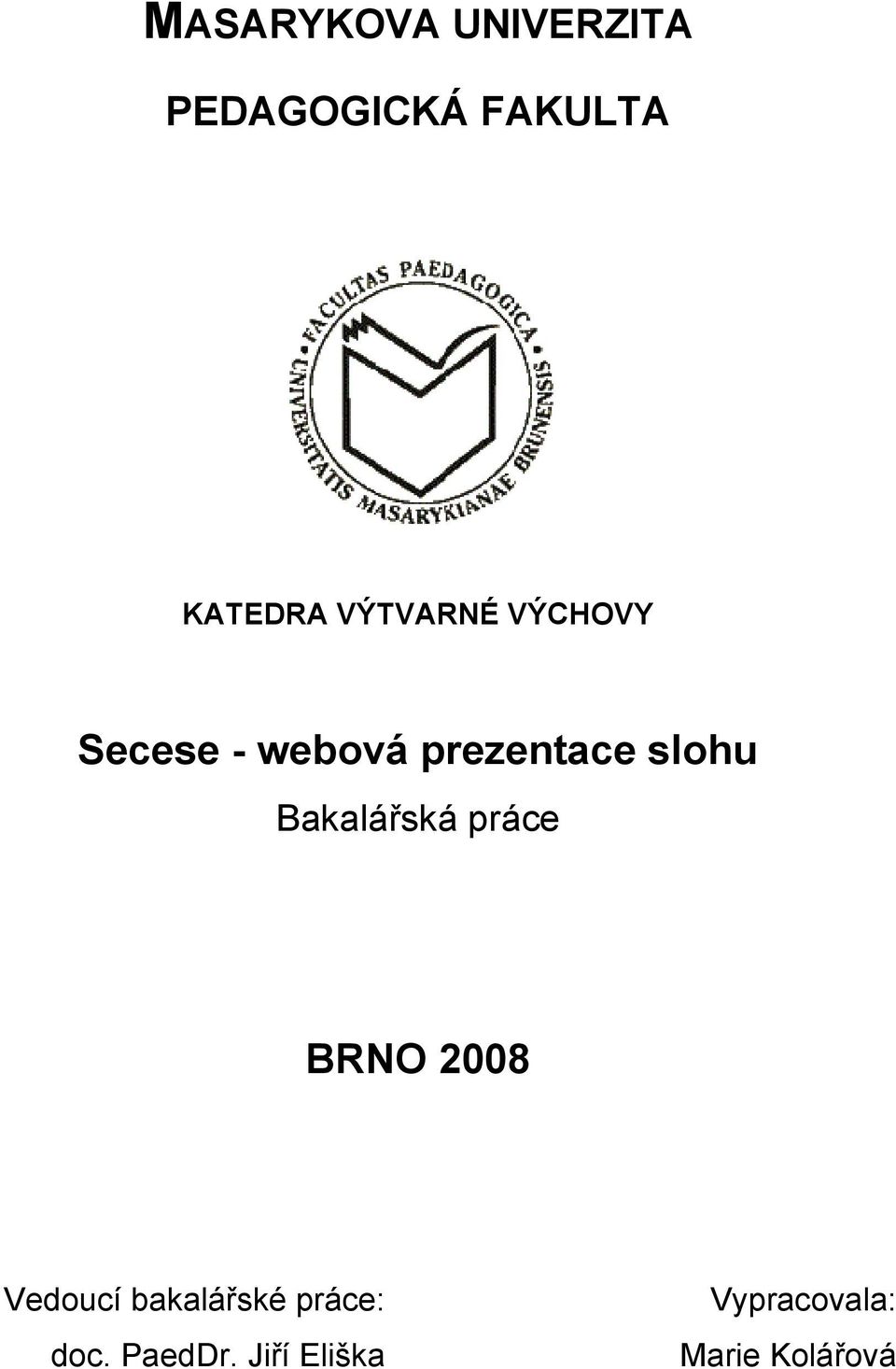 Bakalářská práce BRNO 2008 Vedoucí bakalářské