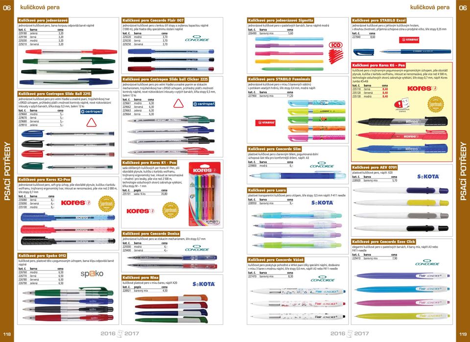 červená,70 Kuličkové pero jednorázové Signetta jednorázové kuličkové pero v pastelových barvách, barva náplně modrá 226490 barevný mix 5,60 Kuličkové pero STABILO Excel jednorázové kuličkové pero s