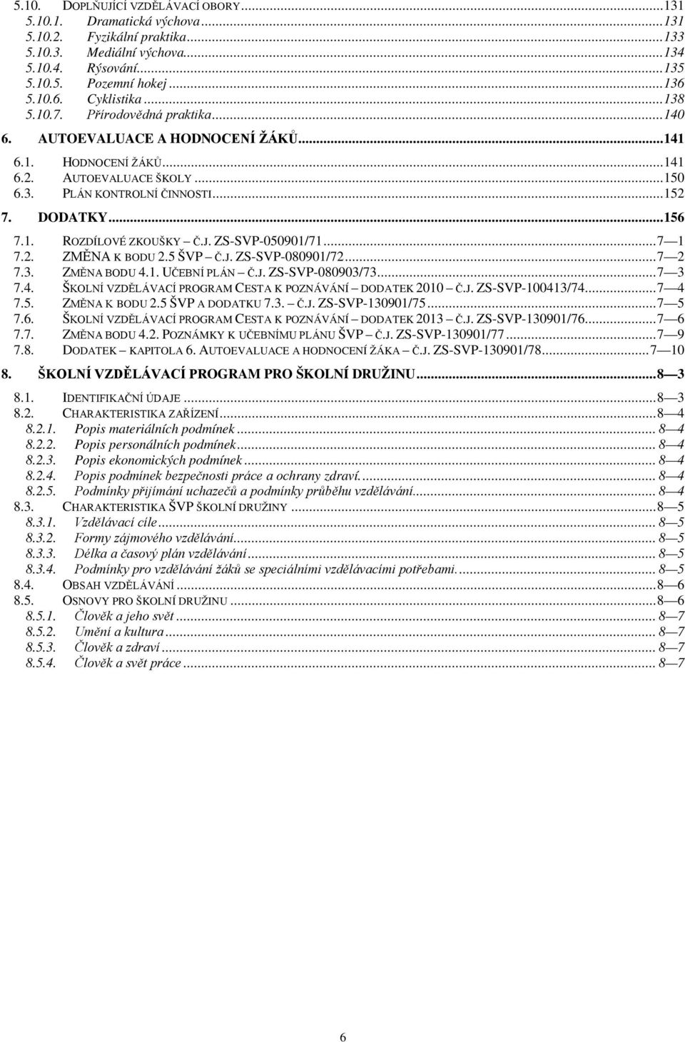 J. ZS-SVP-050901/71...7 1 7.2. ZMĚNA K BODU 2.5 ŠVP Č.J. ZS-SVP-080901/72...7 2 7.3. ZMĚNA BODU 4.1. UČEBNÍ PLÁN Č.J. ZS-SVP-080903/73...7 3 7.4. ŠKOLNÍ VZDĚLÁVACÍ PROGRAM CESTA K POZNÁVÁNÍ DODATEK 2010 Č.