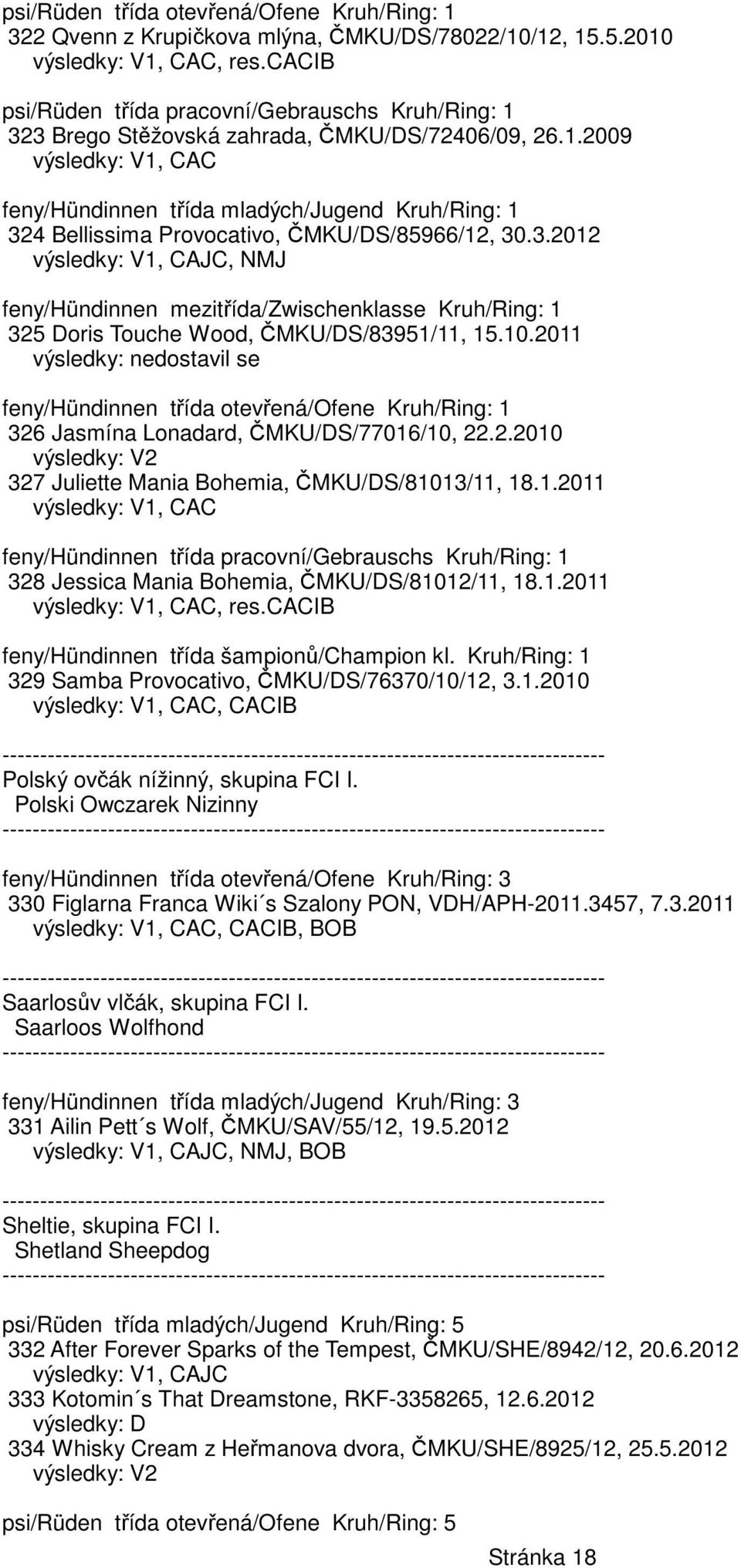3.2012 1, CAJC, NMJ feny/hündinnen mezitřída/zwischenklasse Kruh/Ring: 1 325 Doris Touche Wood, ČMKU/DS/83951/11, 15.10.