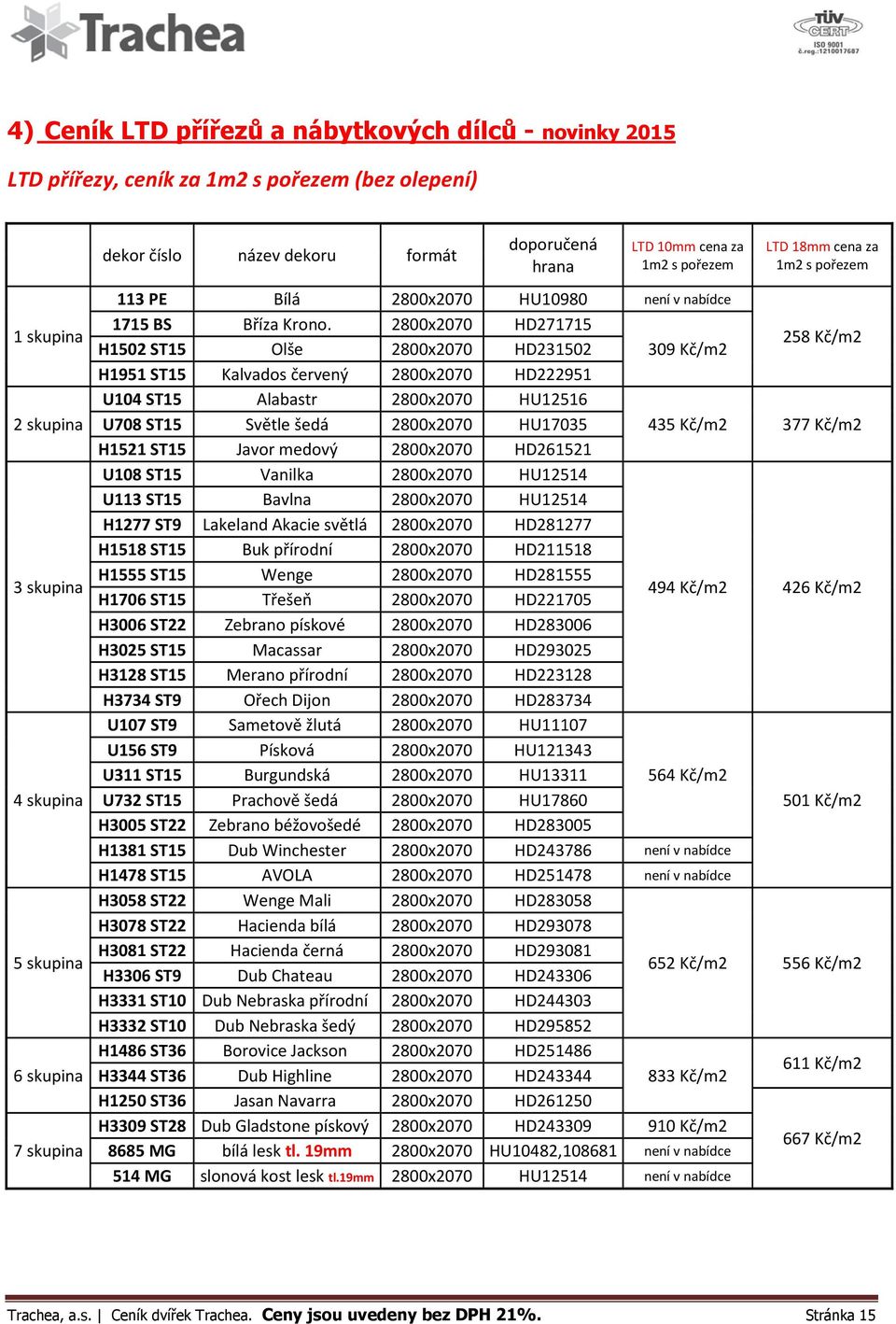 2800x2070 HD271715 H1502 ST15 Olše 2800x2070 HD231502 309 Kč/m2 258 Kč/m2 H1951 ST15 Kalvados červený 2800x2070 HD222951 U104 ST15 Alabastr 2800x2070 HU12516 U708 ST15 Světle šedá 2800x2070 HU17035