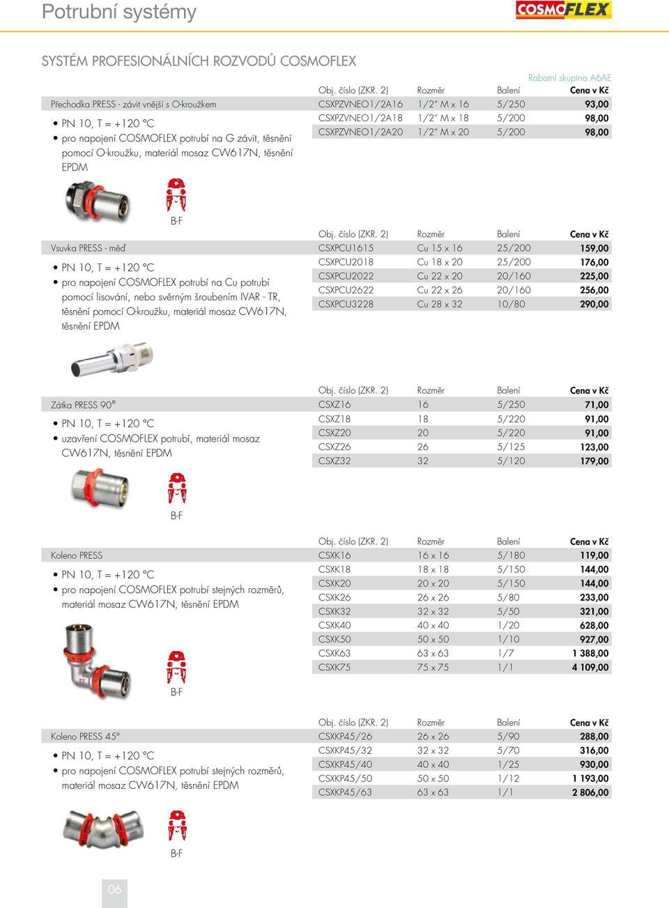 materiál mosaz CW617N, těsnění EPDM CSXPZVNEO1/2A18 1/2 M x 18 5/200 98,00 CSXPZVNEO1/2A20 1/2 M x 20 5/200 98,00 B-F Obj. číslo (ZKR.