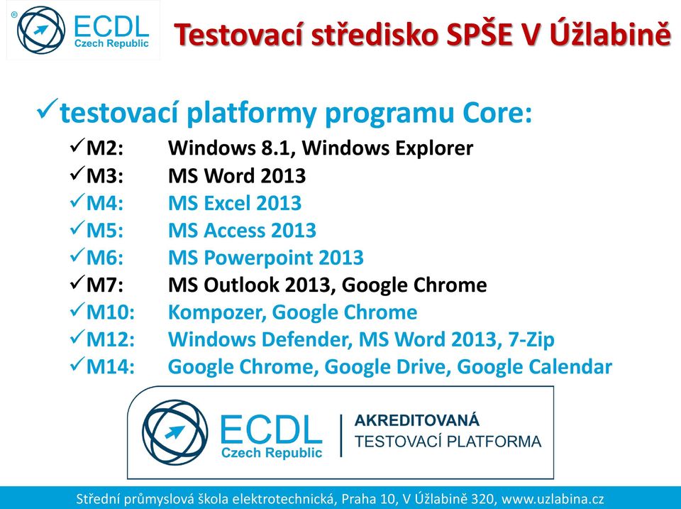 Powerpoint 2013 M7: MS Outlook 2013, Google Chrome M10: Kompozer, Google Chrome M12: