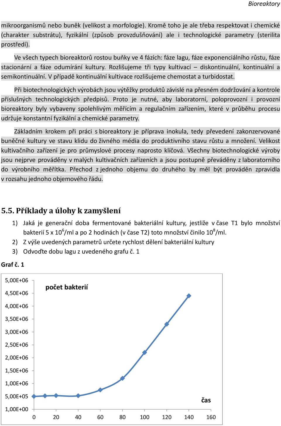 Ve všech typech bioreaktorů rostou buňky ve 4 fázích: fáze lagu, fáze exponenciálního růstu, fáze stacionární a fáze odumírání kultury.