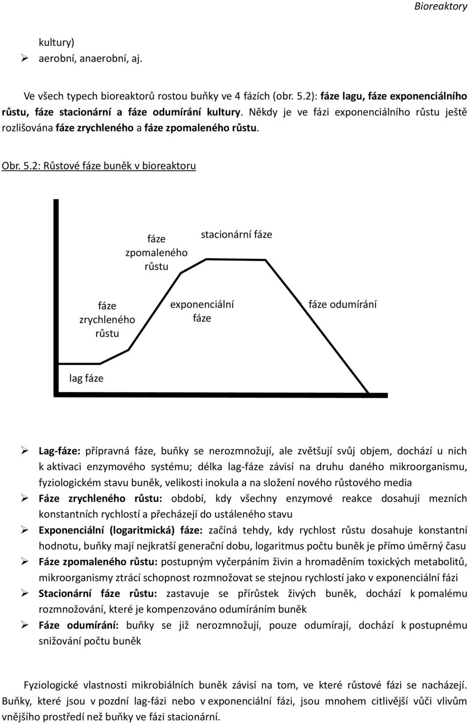 2: Růstové fáze buněk v bioreaktoru fáze zpomaleného růstu stacionární fáze fáze zrychleného růstu exponenciální fáze fáze odumírání lag fáze Lag-fáze: přípravná fáze, buňky se nerozmnožují, ale