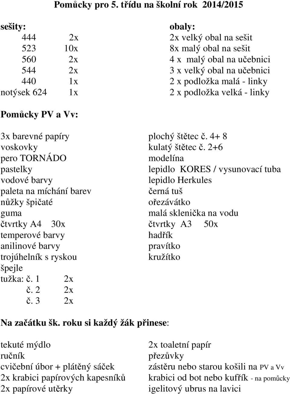 sešit 560 2x 4 x malý obal na učebnici 544 2x 3 x velký obal na učebnici 440 1x 2 x