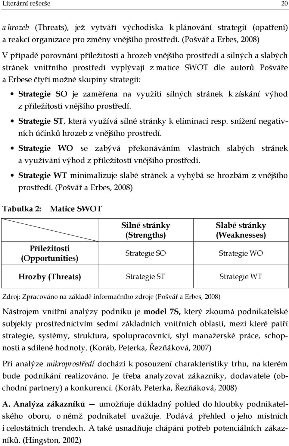 skupiny strategií: Strategie SO je zaměřena na využití silných stránek k získání výhod z příležitostí vnějšího prostředí. Strategie ST, která využívá silné stránky k eliminaci resp.