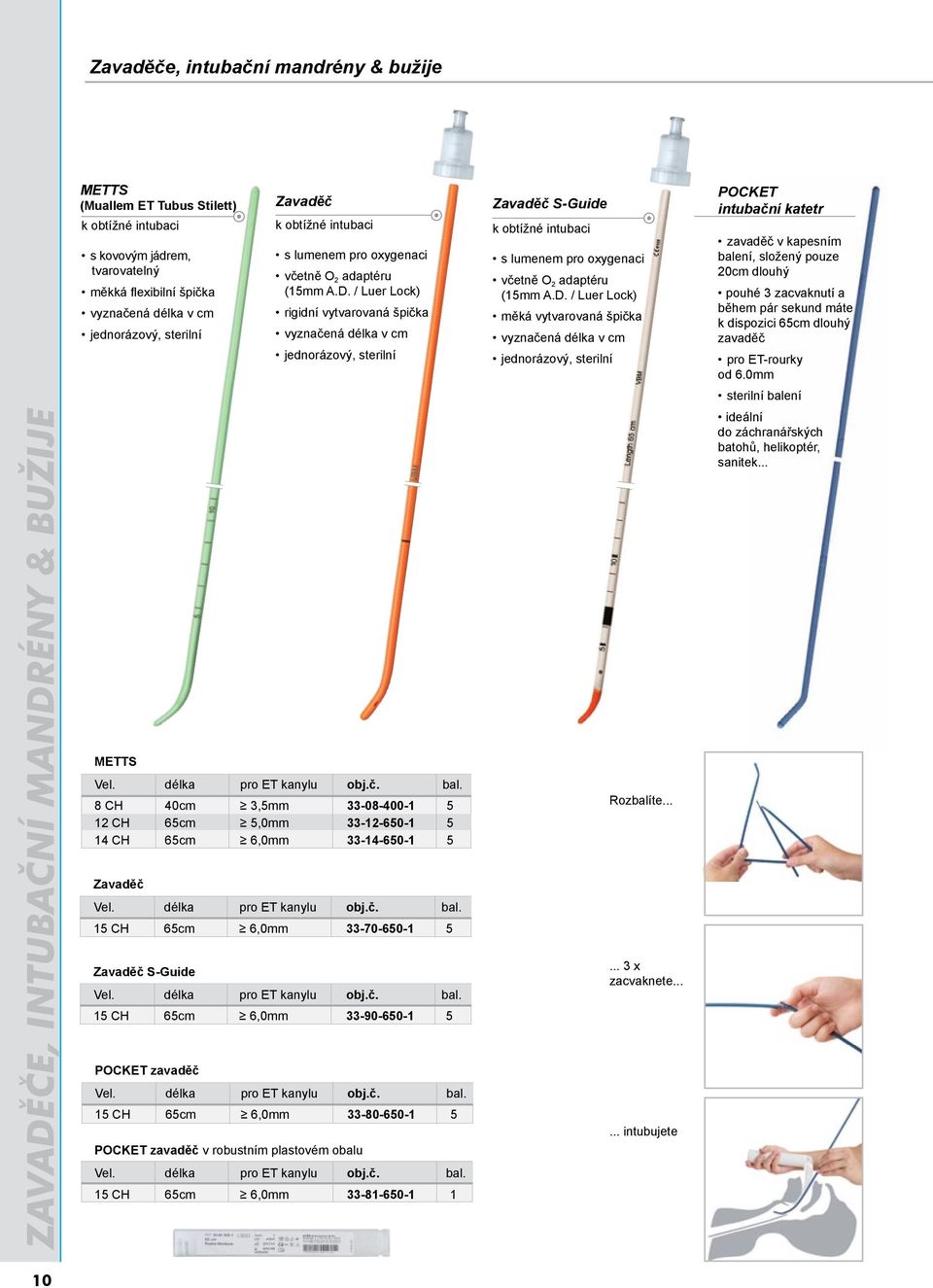 / Luer Lock) rigidní vytvarovaná špička vyznačená délka v cm jednorázový, sterilní Zavaděč S-Guide k  / Luer Lock) měká vytvarovaná špička vyznačená délka v cm jednorázový, sterilní POCKET intubační