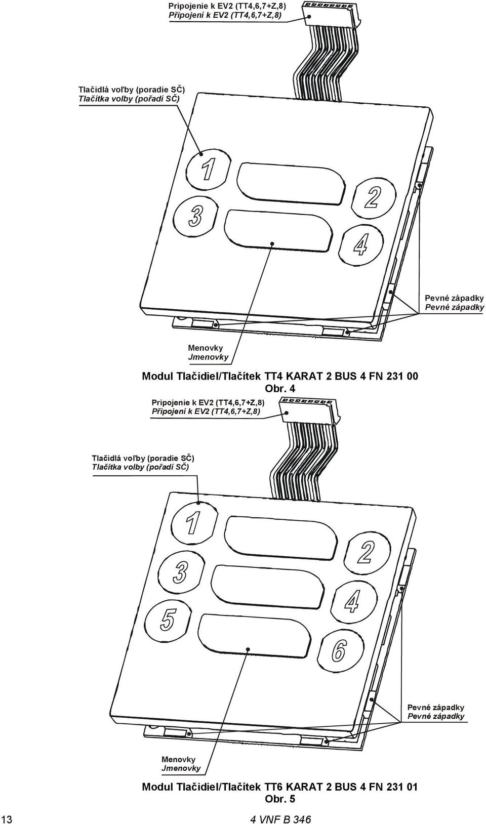 4  SČ) Pevné západky Pevné západky Menovky Jmenovky Modul Tlačidiel/Tlačítek TT6 KARAT 2 BUS 4 FN 231 01 Obr.