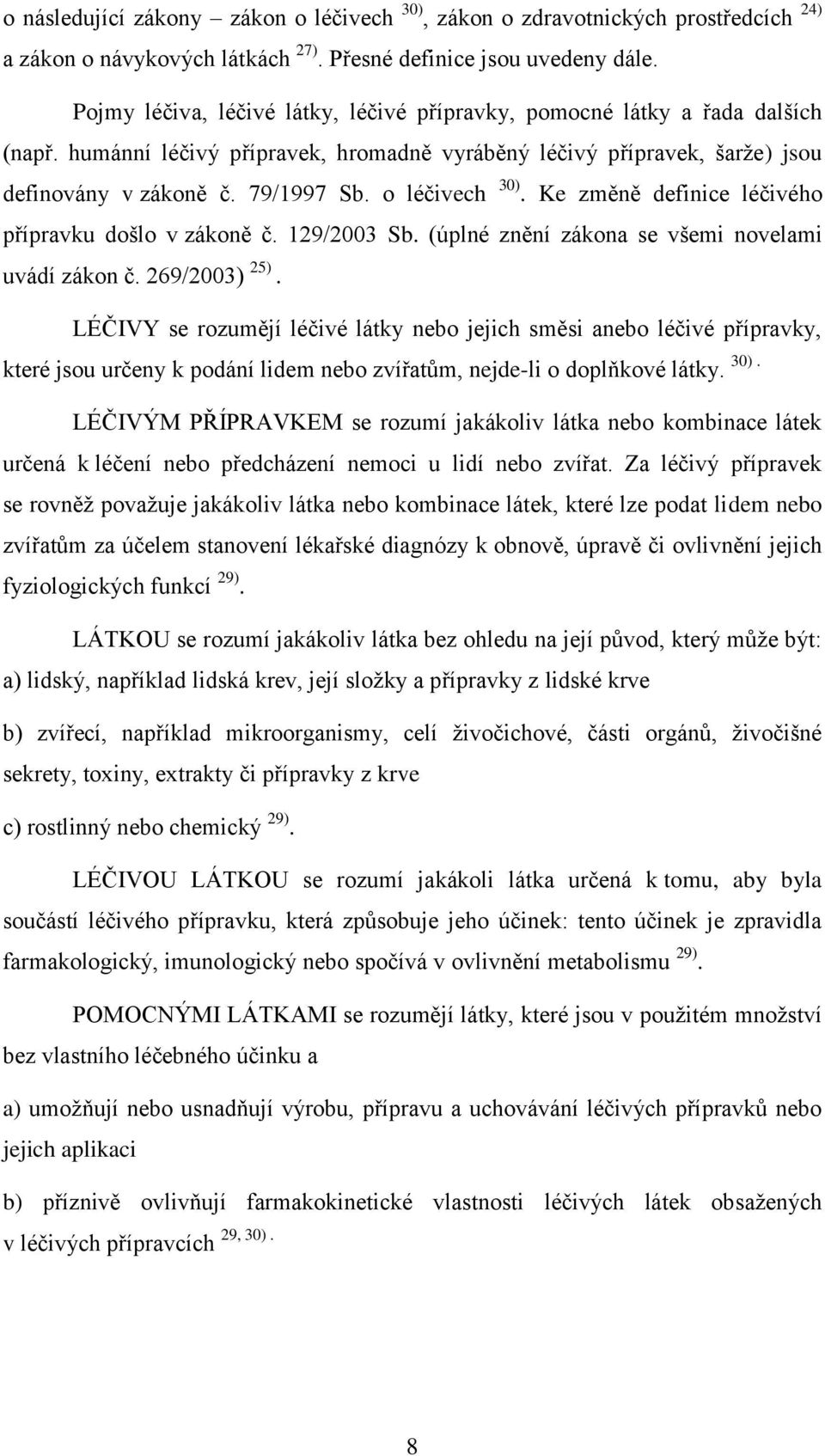 o léčivech 30). Ke změně definice léčivého přípravku došlo v zákoně č. 129/2003 Sb. (úplné znění zákona se všemi novelami uvádí zákon č. 269/2003) 25).