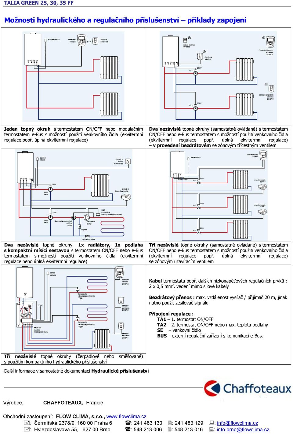 úplná ekvitermní regulace) v provedení bezdrátovém se zónovým třícestným ventilem Dva nezávislé topné okruhy, 1x radiátory, 1x podlaha s kompaktní mísící sestavou s termostatem ON/OFF nebo e-bus